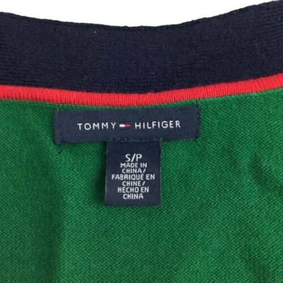 Tommy Hilfiger V Neck Preppy Grandpa Cardigan Sweater Women's Men's S Green Blue - Picture 3 of 8